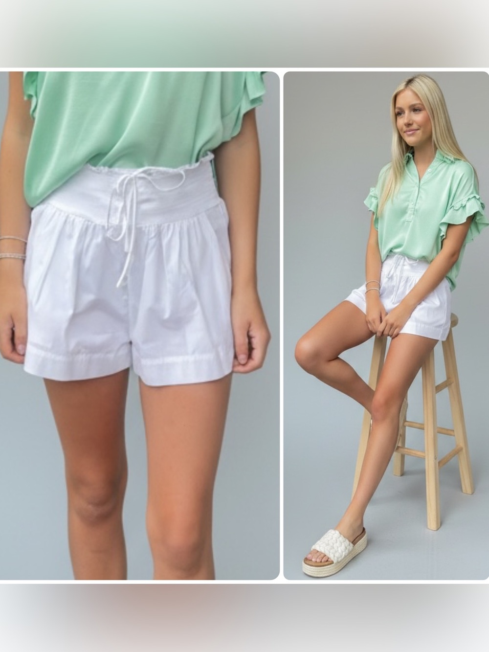 Ramy Brook Halo Cotton White Elastic High-Waist Drawstring Shorts NWT $265